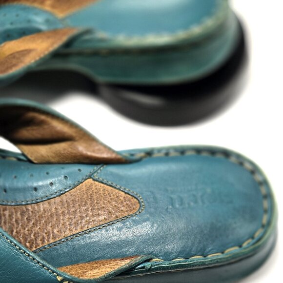 Børn Opanka Women's Teal Leather Thong Flip Flop Slide Casual Sandals Size 10 - Picture 5 of 8